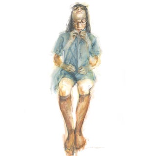 Buttoned Up by Jane Radstrom | Pastel Depiction of a seated figure adjusting a shirt. For Sale