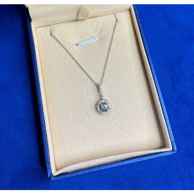 Contemporary Round Shape Brilliant Cut Solitaire Diamond Pave Halo Set 14 Karat White Gold For Sale - Image 3 of 8