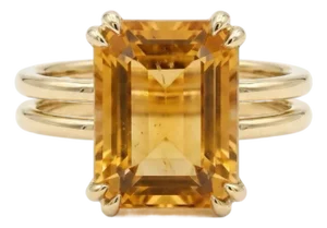 Natural Citrine Cocktail Ring • Double Band Emerald Cut Gemstone Ring Us 7
