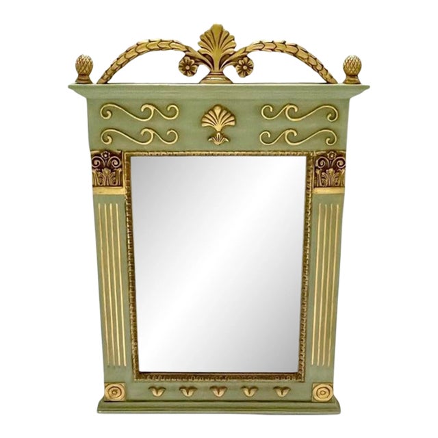 1970s Vintage Provincial French Parcel-Gilt Trumeau Mirror in Green & Gold Deco For Sale