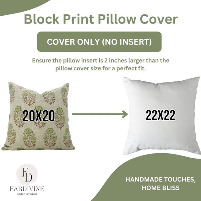 Not Yet Made - Made To Order Fabdivine Block Printed Cushion Cover 22x22 Inch Thick Linen-Mayra For Sale - Image 5 of 5