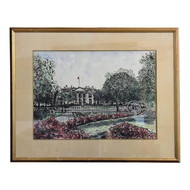 The White House From Lafayette Square Water Color For Sale