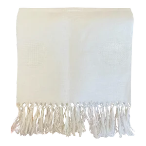 Antique Irish Linen Hand-Knotted and Fringed Guest Towel, Sunflower Design