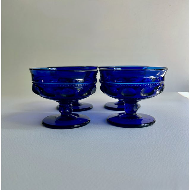 Glass Mid 20th Century Set of 4 Colony Glass Co. Crown Cobalt Blue Pedestal Dishes For Sale - Image 7 of 16