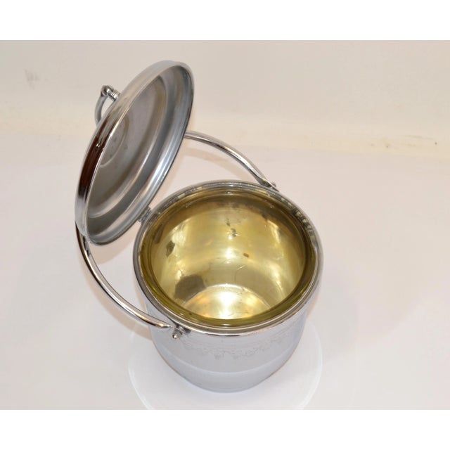 1950s Vintage Chrome Ice Bucket by United Hinged Lid Pyrex Glass Liner