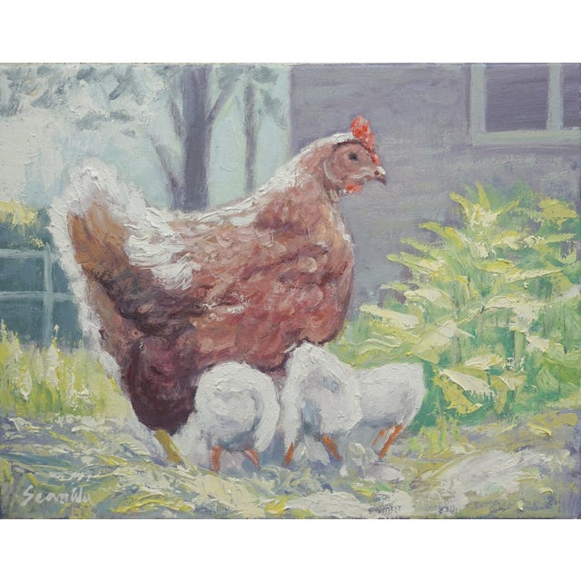 Sean Wu Original Oil Painting of Hen and Chicks For Sale
