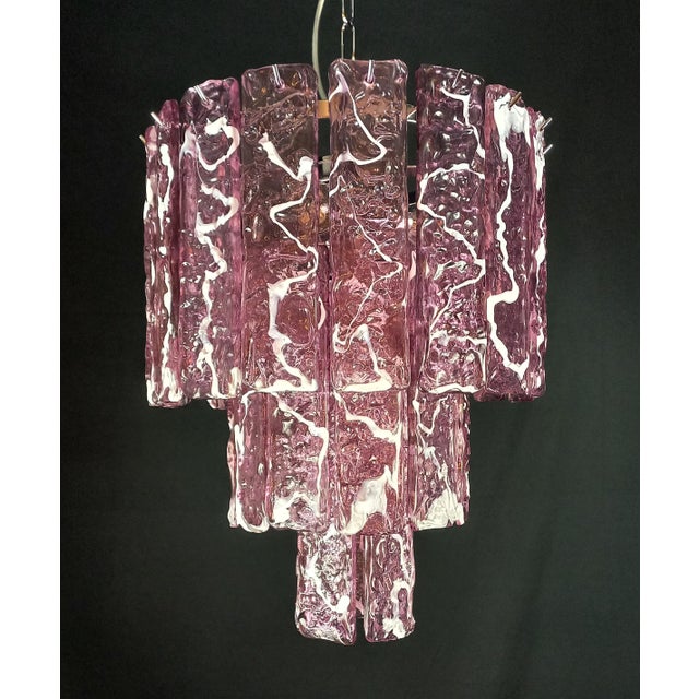 Vintage Murano Chandelier Murrina in Murano Glass, Hammered Strips, Amethyst Crystal with White Core, Venice, Italy, 1990s For Sale - Image 3 of 8