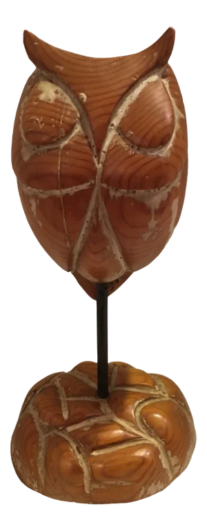Vintage Hand Carved Pine Owl on Stand