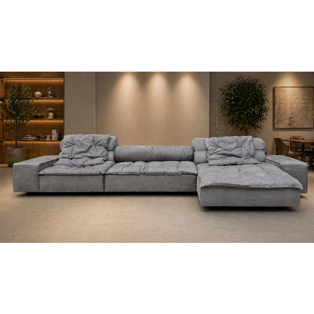 Italian "Miami" Sectional Sofa by Paola Navone for Baxter Upholstered in Gray Leather For Sale - Image 3 of 18