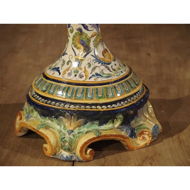 Late 19th Century Tall Painted Italian Majolica Vase Circa 1860 For Sale - Image 5 of 13