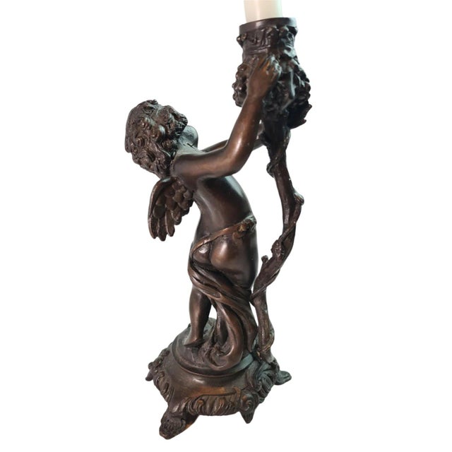 19th Century Antique Cherub Bronze Candle Holders, French For Sale - Image 13 of 14