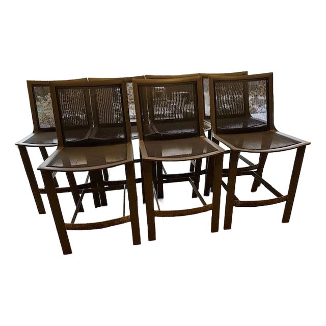 Set of 7 Brown Jordan Outdoor Bar Stools For Sale