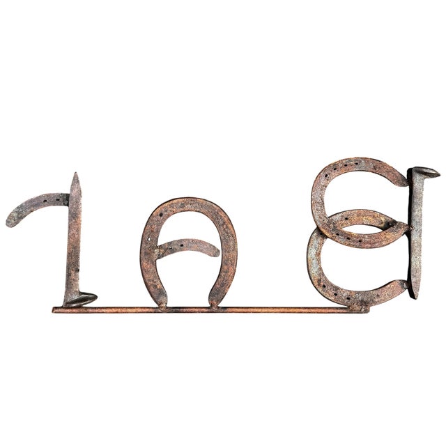 "Bar" Sign Made From Horseshoes and Railroad Spikes For Sale - Image 11 of 11