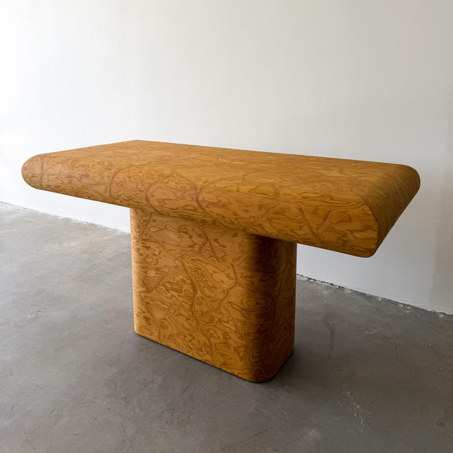 Vintage Postmodern Pedestal Burlwood Console 1980s For Sale - Image 10 of 12