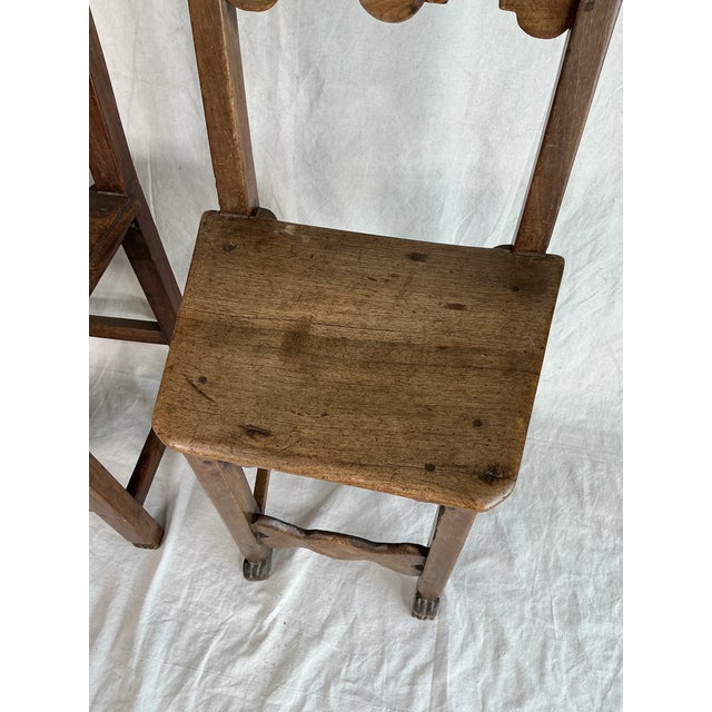 Antique Spanish Colonial Revival Dining Chairs, Set of 6, Hand-Carved Walnut Style Ladderback Chairs For Sale - Image 12 of 13