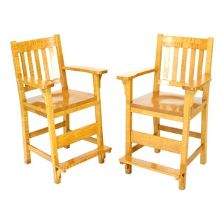 Solid Brid’s-Eye Maple High Pool Chairs Bar Stools For Sale