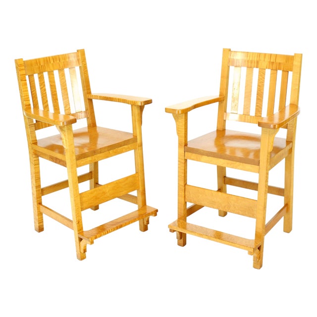 Solid Brid’s-Eye Maple High Pool Chairs Bar Stools For Sale