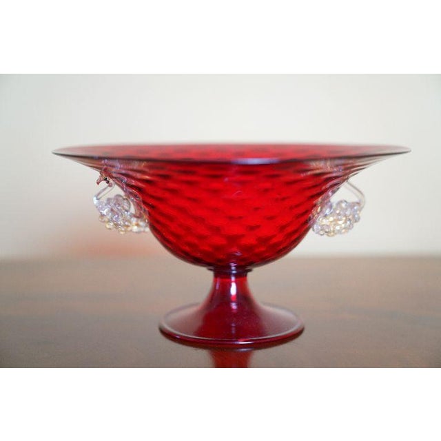 Ruby Red Vintage Ruby Red Murano Art Glass Footed Compote With Applied Grapes For Sale - Image 8 of 11