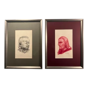 Lot of Two 1970's Original Drawings by American Indian Artist Bud Boller