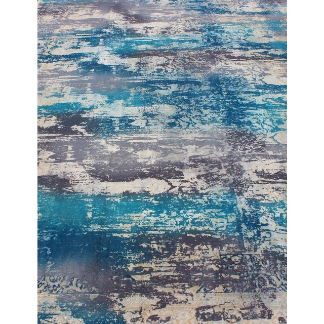 Vintage Rug in Modern Design in Shades of Blue, Gray, and Ivory 9'8 X 14'2 For Sale In Atlanta - Image 6 of 13