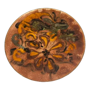 MCM Enamel on Copper Tin Dish Abstract Art Artist Signed