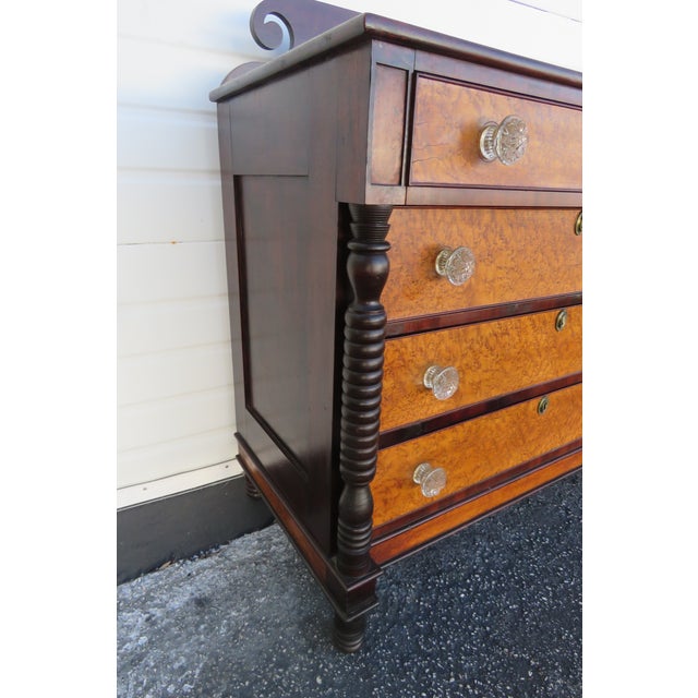 Brown Empire Late 1800s Burlwood Two Tones Dresser Chest of Drawers 5872 For Sale - Image 8 of 12