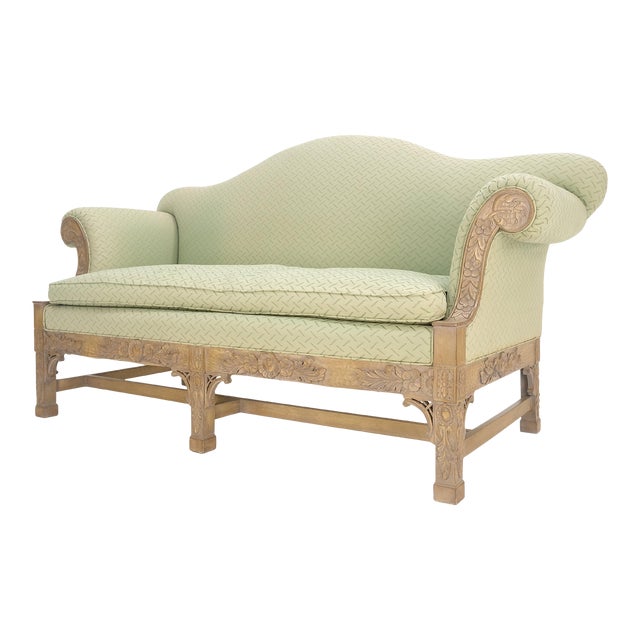 Very Fine Carved Bleached Mahogany Camel Back Compact Sofa Stretcher Base 1960s For Sale