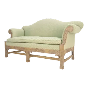 Very Fine Carved Bleached Mahogany Camel Back Compact Sofa Stretcher Base 1960s