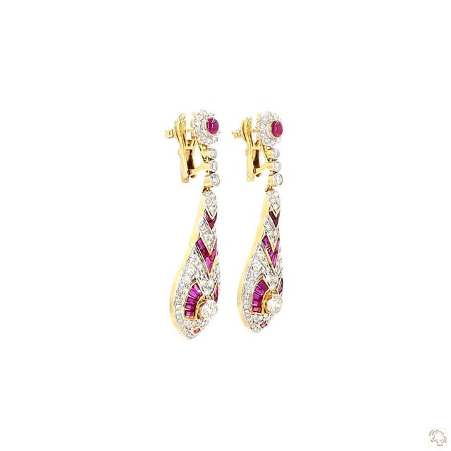 4.78 Carat Round Brilliant Cut Diamond Ruby Gold Earrings, Pair For Sale - Image 9 of 9