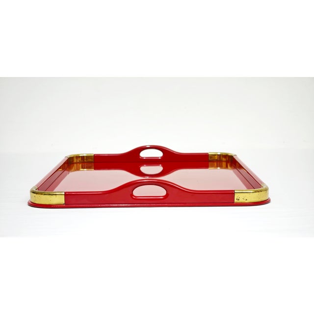 Mid-Century Modern Mid-Century Modern Rectangular Red Lacquered Tray with Brass Corners from Rue Royale, 1960/70 For Sale - Image 3 of 14