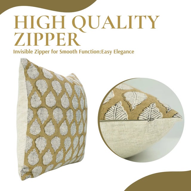 Art Deco Fabdivine Handcrafted Block Print Cushion Cover 12x20 Inch Viscose Linen-Panchi For Sale - Image 3 of 5