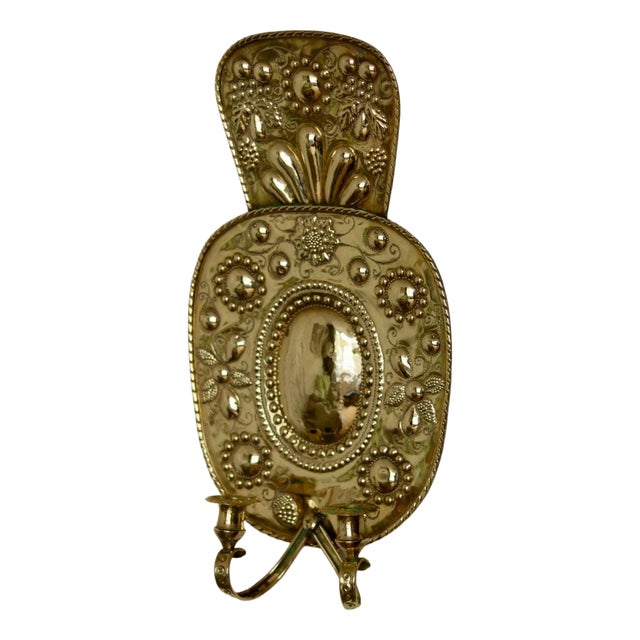 Large Mid-Century Swedish Baroque Style Brass Sconces, Set of 2 For Sale