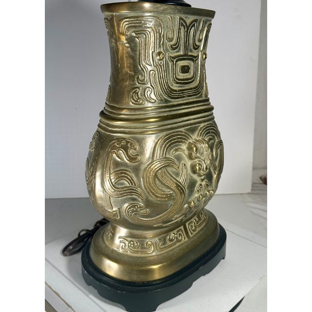 Archaistic Brass Chinese Hu Vessel Urn Table Lamp For Sale - Image 13 of 14