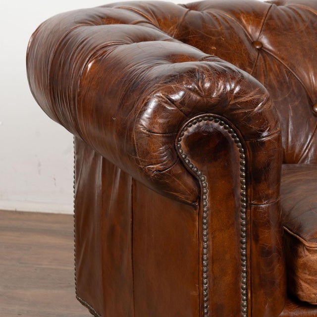 20th Century Vintage Brown Leather Chesterfield Sofa From England For Sale - Image 4 of 15