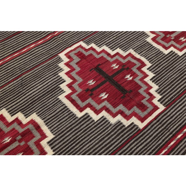 Red Modern Navajo-Style Hand-Woven Wool Rug With Geometric Terraced Medallions For Sale - Image 8 of 10