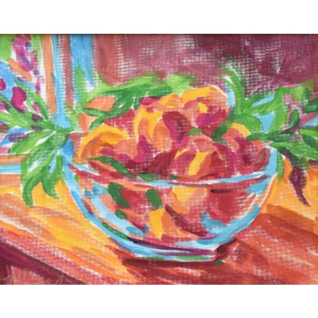 Impressionist Impressionist Bowl Fruit Peaches Painting Including the Antiqued Gold Wood Frame For Sale - Image 3 of 5