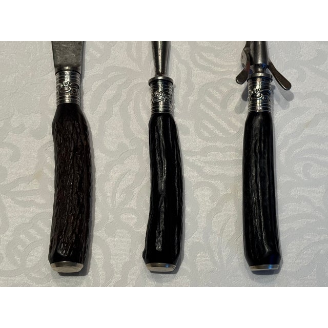 1920s 1920s Staghorn and Sterling Silver Carving Set- 3 Pieces For Sale - Image 5 of 17