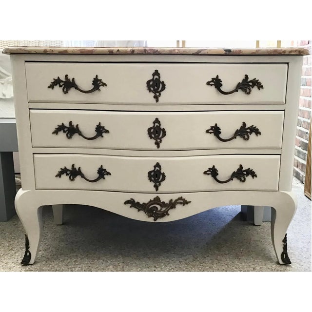 Stone Antique Louis XVI Style Bronze Mounted Lacquered Commode Chest of Drawers W Marble Top For Sale - Image 7 of 7
