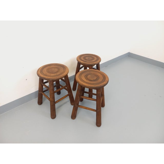 Vintage Wooden Stools, 1960s, Set of 3 For Sale - Image 4 of 11