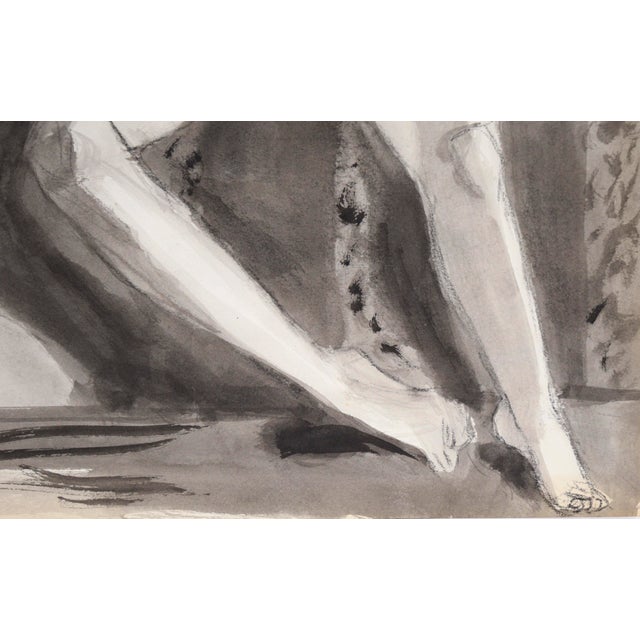 Nude Woman on Striped Chair #2 in Charcoal and Gouache on Paper by Katherine Kallick For Sale In Monterey, CA - Image 6 of 6