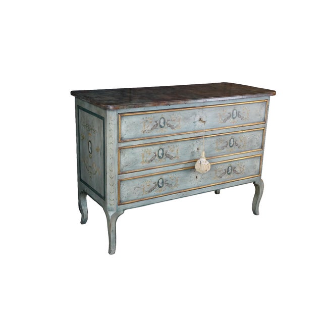 French Provincial Late 20th Century Rare Karges French Provincial Artist Signed Cherry Chest Faux Marble Top Commode For Sale - Image 3 of 18