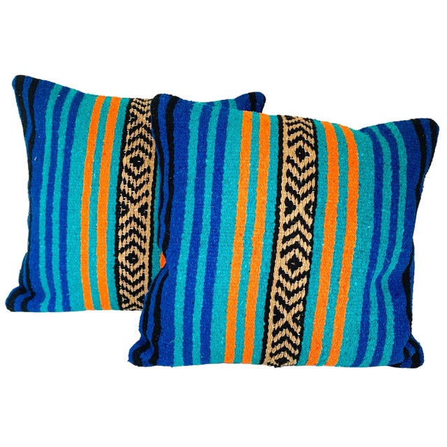 Mexican Serape Throw Pillows, 17" x 17" A Pair Chairish