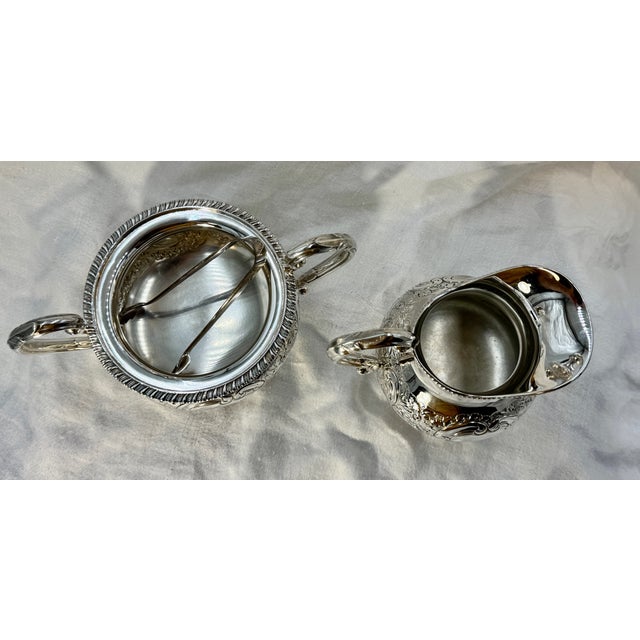 1900 - 1909 Robert & Belk, Sheffield, England Antique Art Nouveau Sterling Silver Coffee Pot, Tea Pot and Sugar & Creamer Set With Rare Repousse Ornamentation For Sale - Image 5 of 12