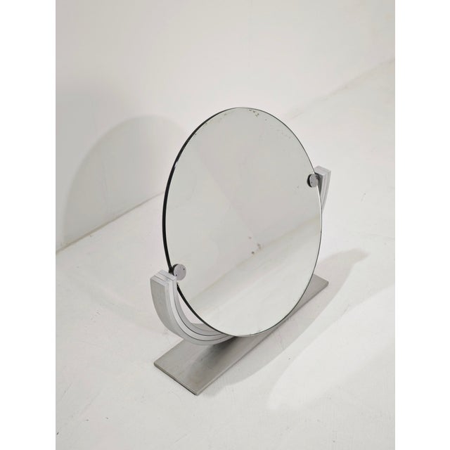 Metal Mid-Century Modern Two-Tone Tilting Table Mirror in Polished Brushed Aluminum, Italy, 1970 For Sale - Image 7 of 12