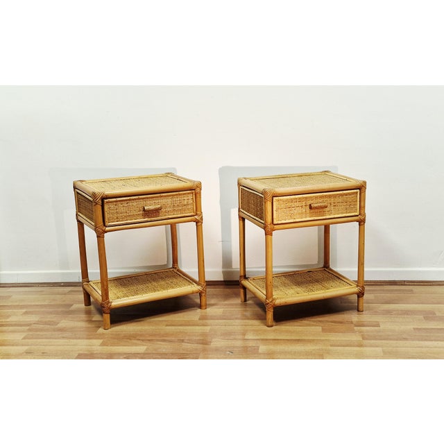 1970s Mid-Century Modern Bamboo and Wicker Bedside Tables, Italy, 1970s, Set of 2 For Sale - Image 5 of 18