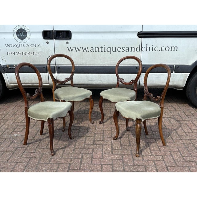 Victorian Walnut Balloon Back Dining Chairs, Set of 4 For Sale - Image 3 of 12