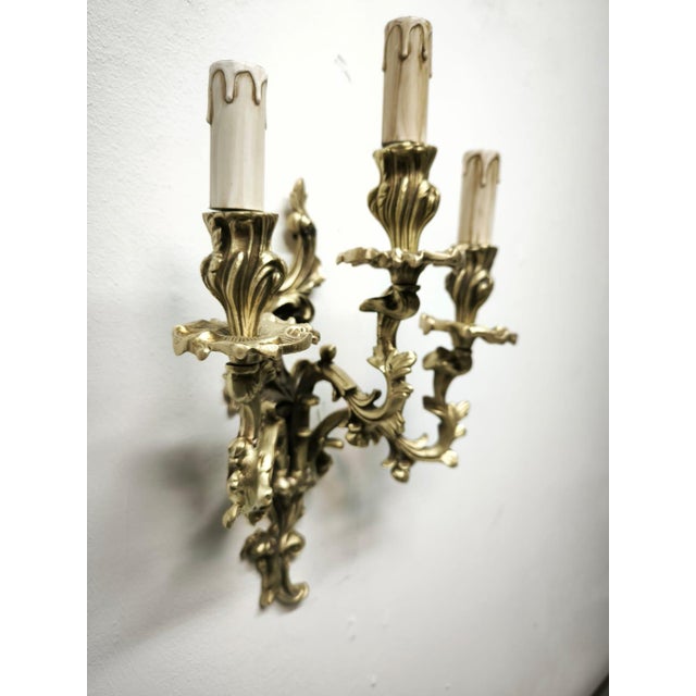 Antique Three-Light Bronze Wall Lamp, 1890s For Sale - Image 12 of 18