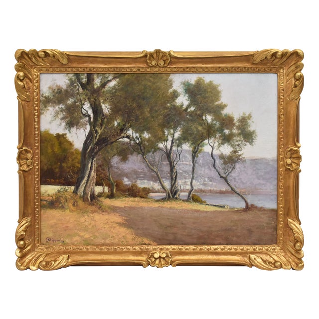 Emilio Filippini, Seascape and Olive Trees, 20th Century, Oil on Canvas For Sale