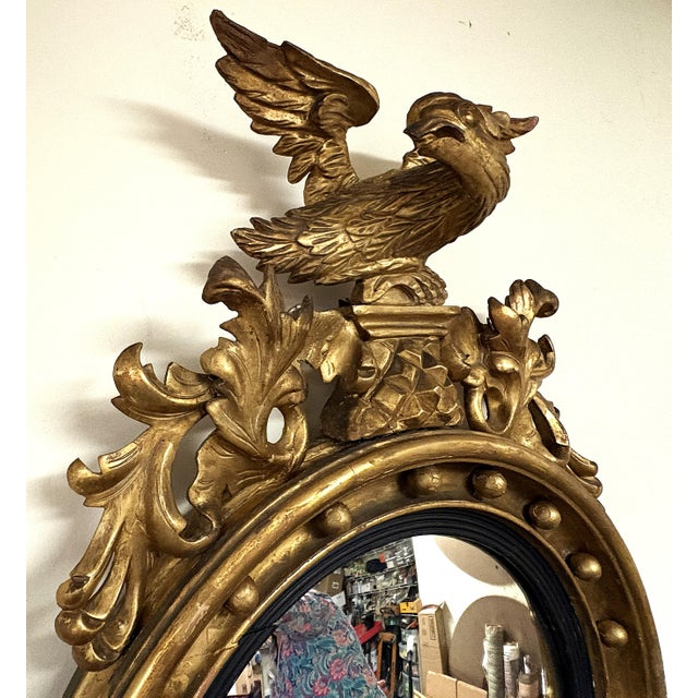 19th Century Federal Convex Bullseye Mirror With Eagle Pediment and Three Candle Holders For Sale - Image 11 of 18
