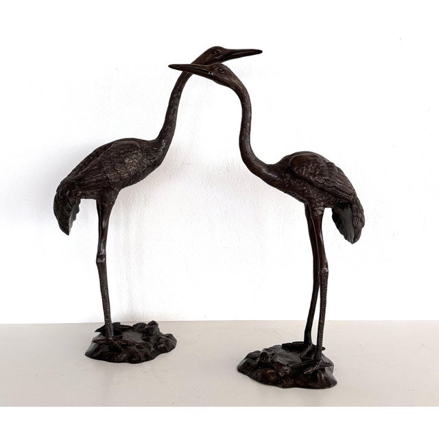Mid-Century Modern Large Burnished Brass Heron Sculptures, Italy, 1970, Set of 2 For Sale - Image 3 of 18